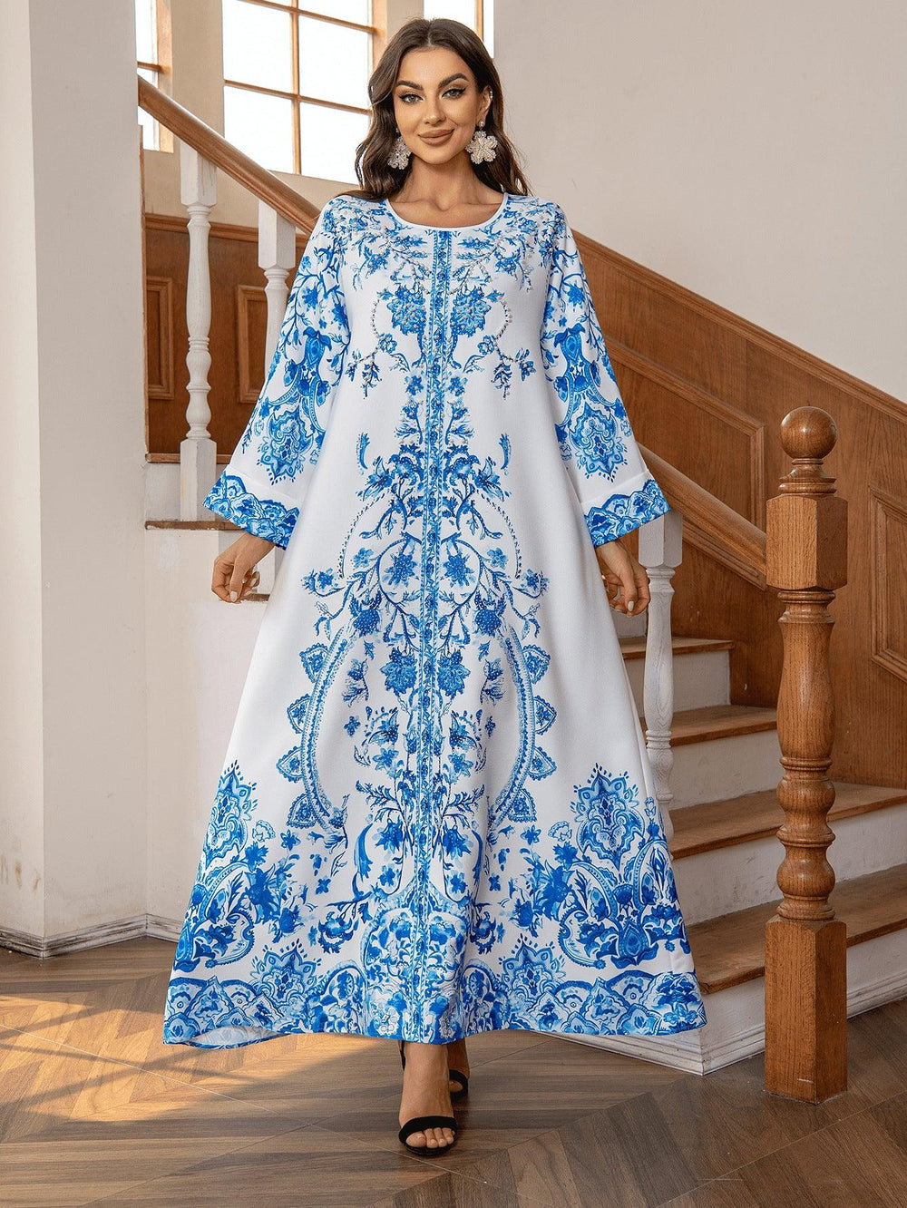 Muslim Robe Diamond Studded Bead Round Neck Dress - EX-STOCK Canada