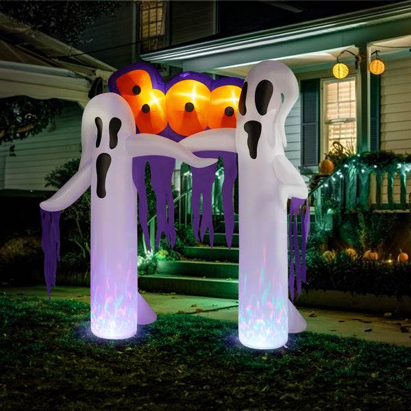 9.8ft White Ghost Arch 3 LED Lights And 2 Colorful Light Plates Halloween Inflatable Decoration - EX-STOCK Canada