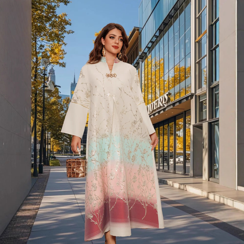 Middle East Muslim Stand Collar Gradient Women's Robe - EX-STOCK Canada