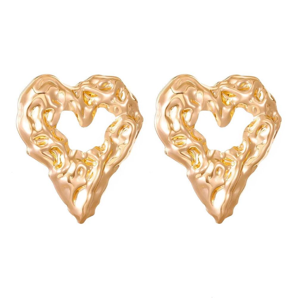 New Pleated Lava Hollow Heart-shaped Earrings Personality Exaggerated Love Earrings For Women Valentine's Day Jewelry - EX-STOCK Canada