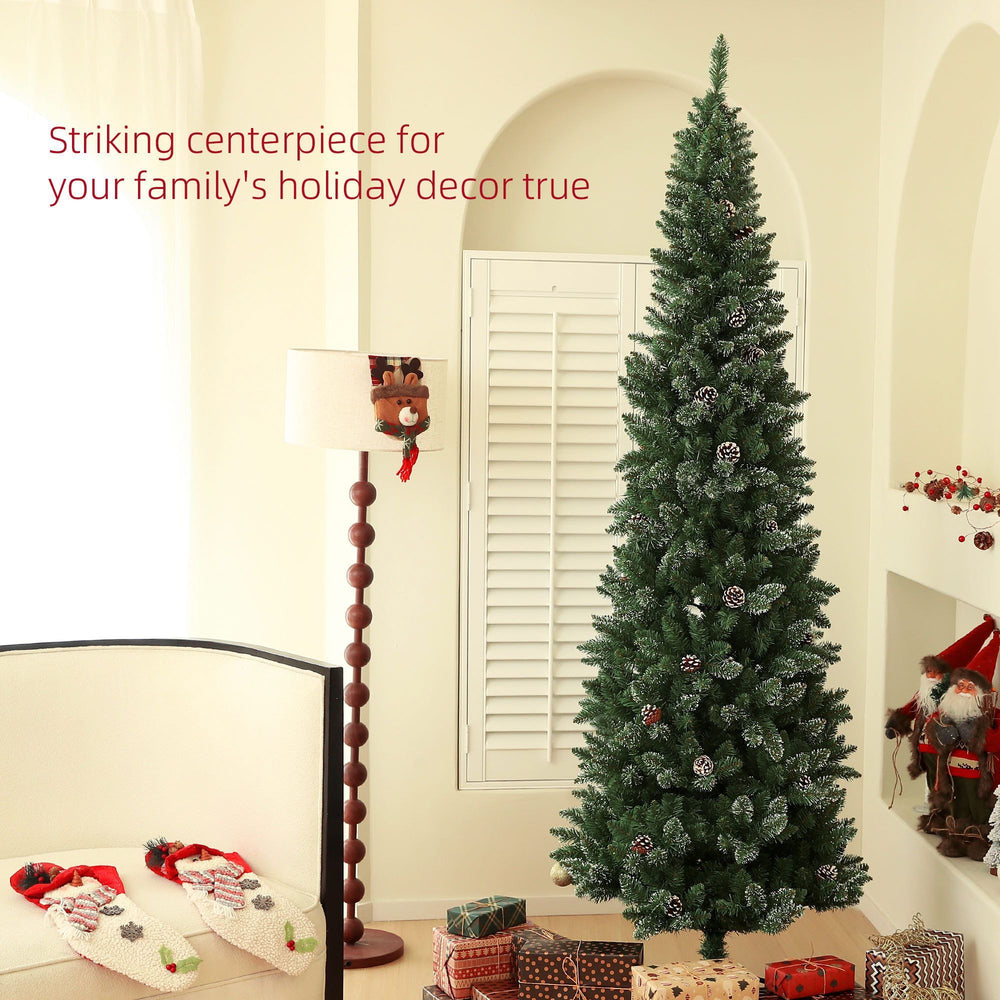 7ft Artificial Pencil Christmas Tree With 980 Branches, Pinecones, Metal Stand, Realistic Xmas Tree For Home EX-STOCK Canada