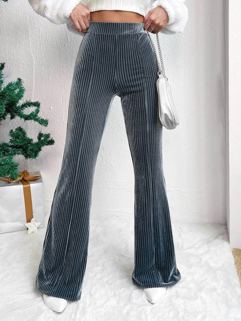 High Waist Lamp Wick Corduroy Bell-bottom Pants Wide Leg Women - EX-STOCK Canada