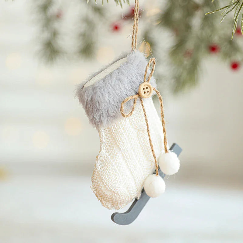 White Plush Fabric Pendant Gloves Sled Creative Christmas Tree Ornaments EX-STOCK Canada