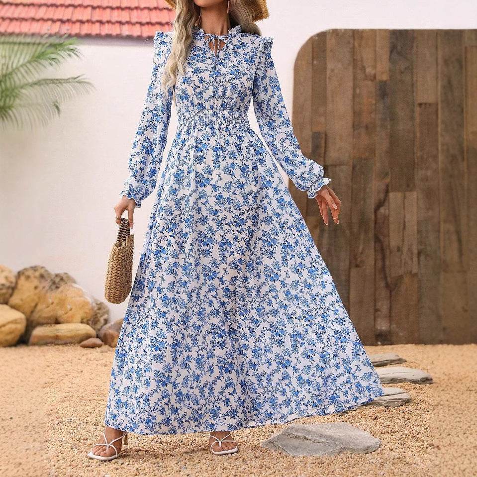 Elegant ladies Spring And Autumn Long Sleeve Floral maxi Dress - EX-STOCK Canada