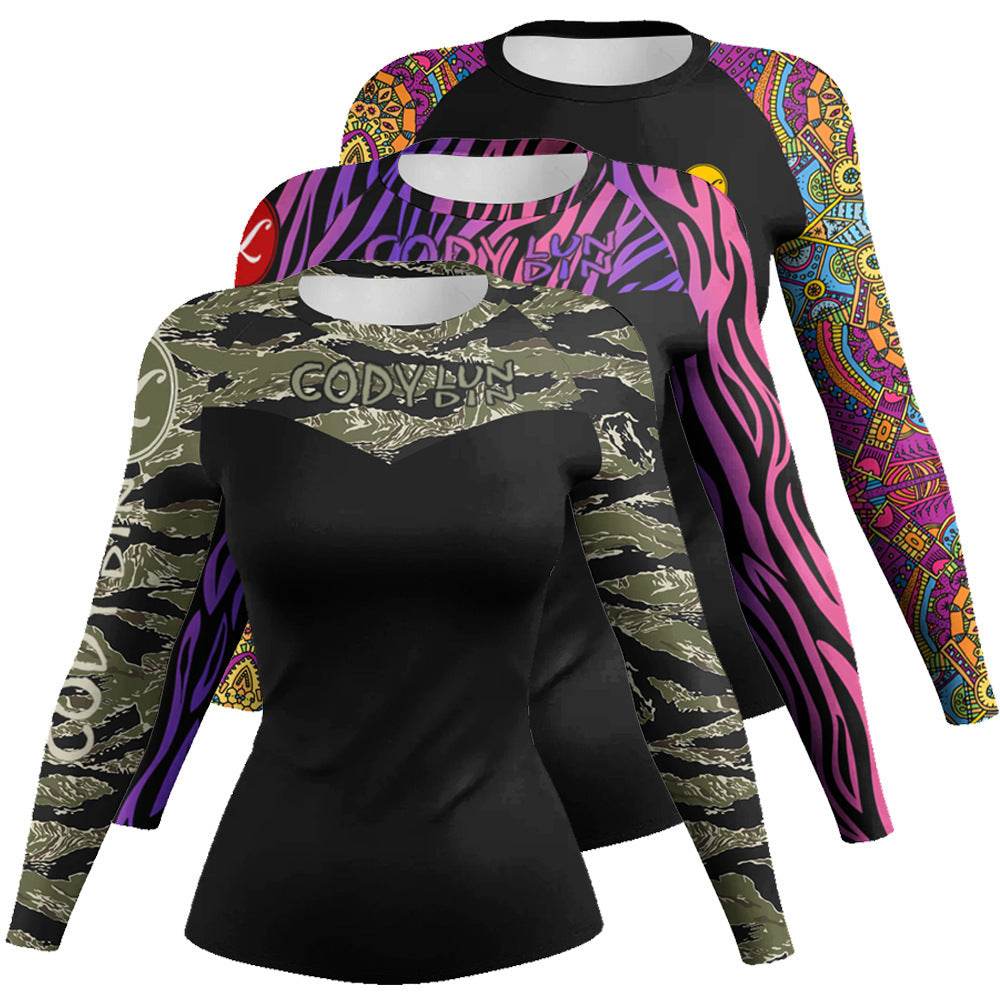 Printed Slim Fit Long Sleeve Workout Tops for Women - EX-STOCK Canada