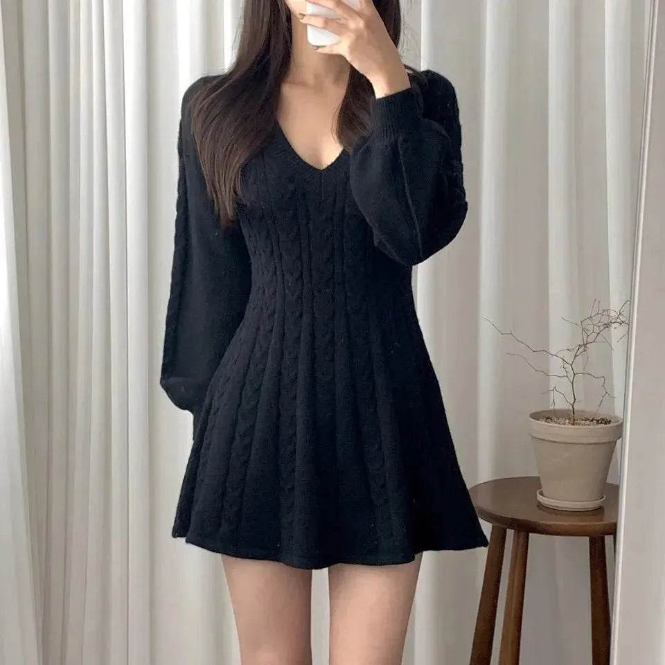 Fashionable Autumn Winter Mini Flared Knitted Sweater Dress - EX-STOCK Canada
