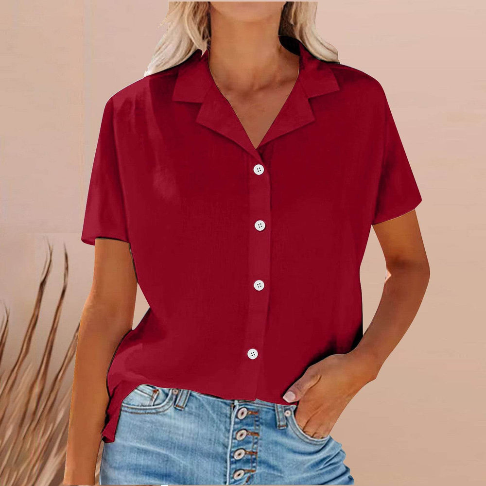 Spring Summer Lapel Cotton And Linen Casual short sleeve Shirt For Women - EX-STOCK Canada