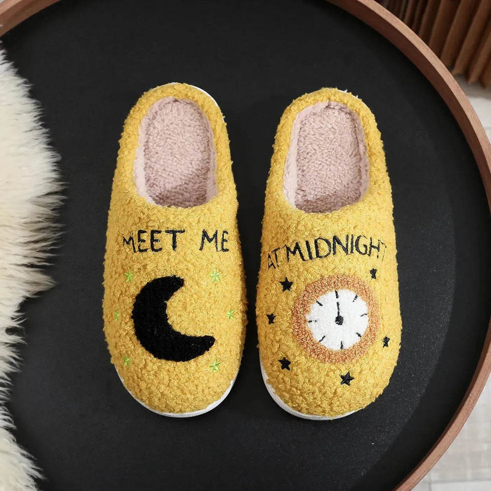 Fashion Moon And Clock Print Home Slippers Winter Warm Floor Bedroom House Shoes For Women - EX-STOCK Canada