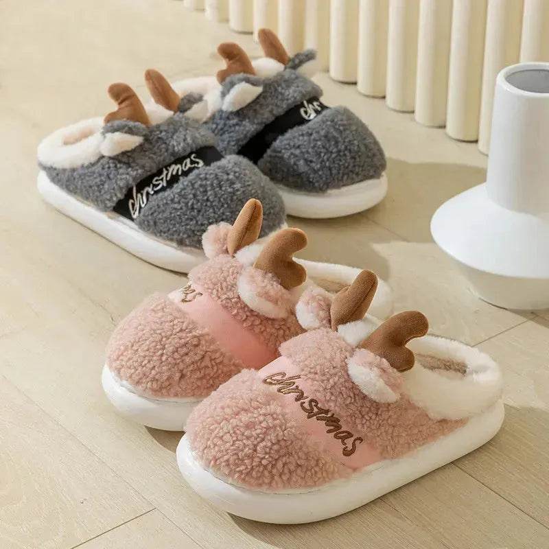 Christmas Shoes Winter Home Slippers Elk Soft Cozy Bedroom Slipper Slip On House Shoes - EX-STOCK Canada
