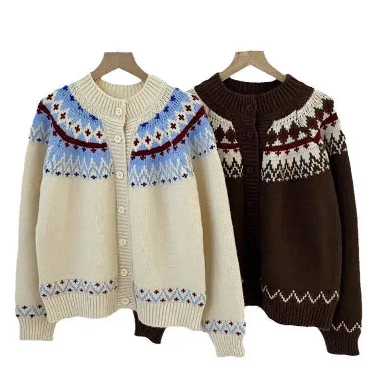 Thickened Jacquard button Knitted Sweater for Women Autumn And Winter - EX-STOCK Canada