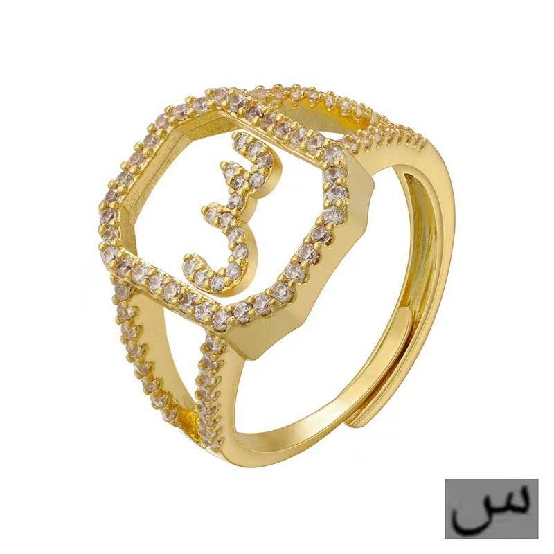Fashion Micro Inlaid Zircon Arab Letters Ring for women - EX-STOCK Canada