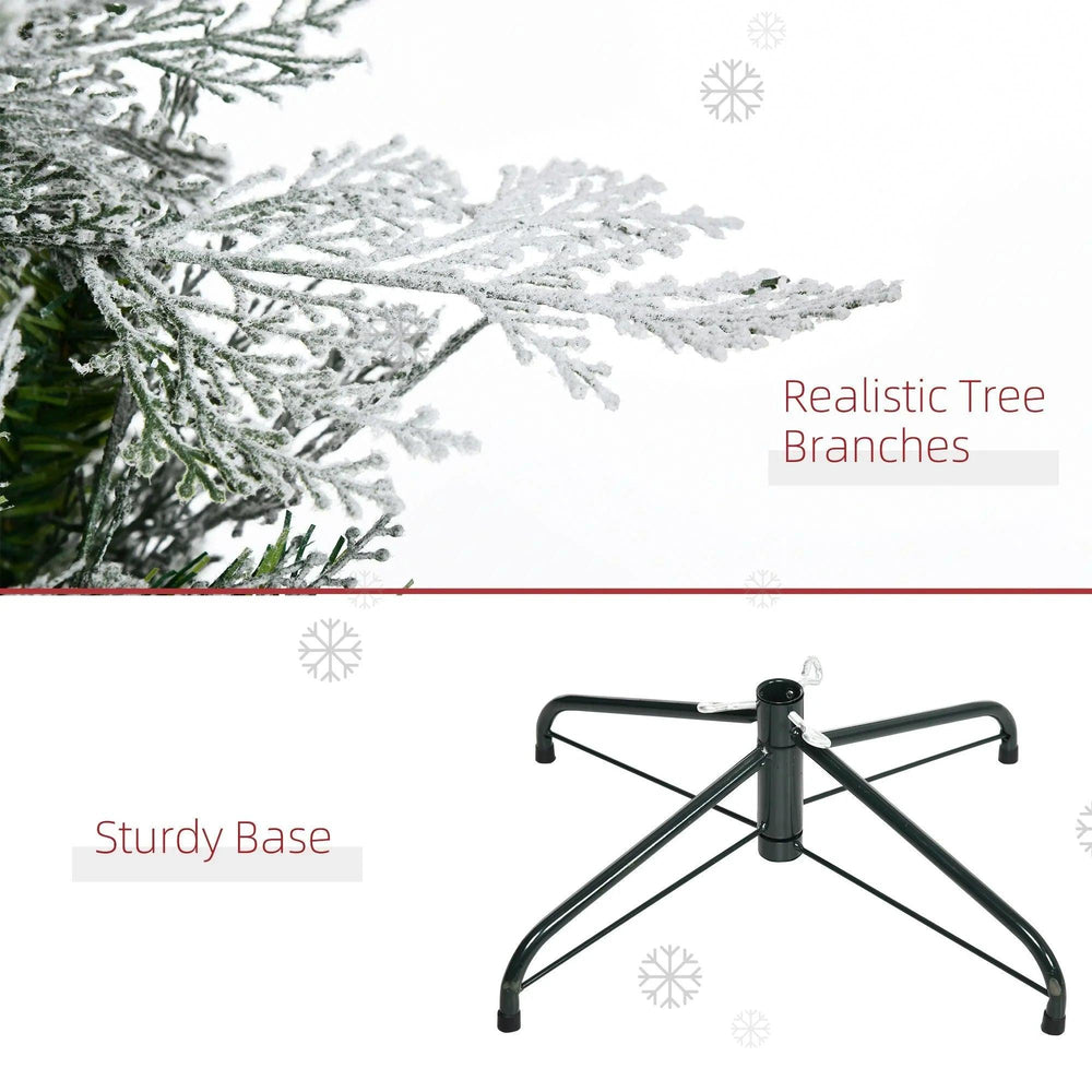 7.5 Feet Pencil Snow Flocked Artificial Christmas Tree With 880 Realistic Cypress Branches, Auto Open, Green EX-STOCK Canada
