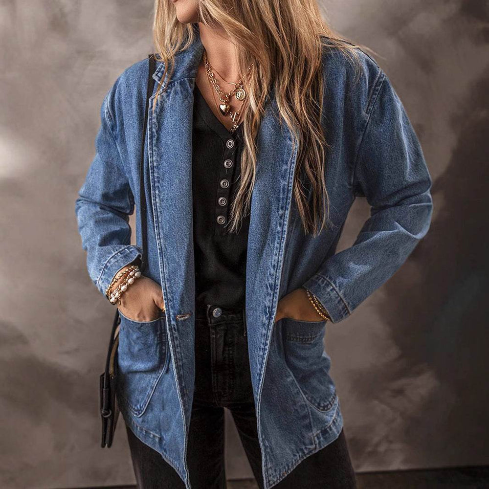 Spring And Autumn New Denim Jacket For Women, Slim Fit, Suit Collar, Solid Color Cardigan, One Button Top, Trendy EX-STOCK Canada