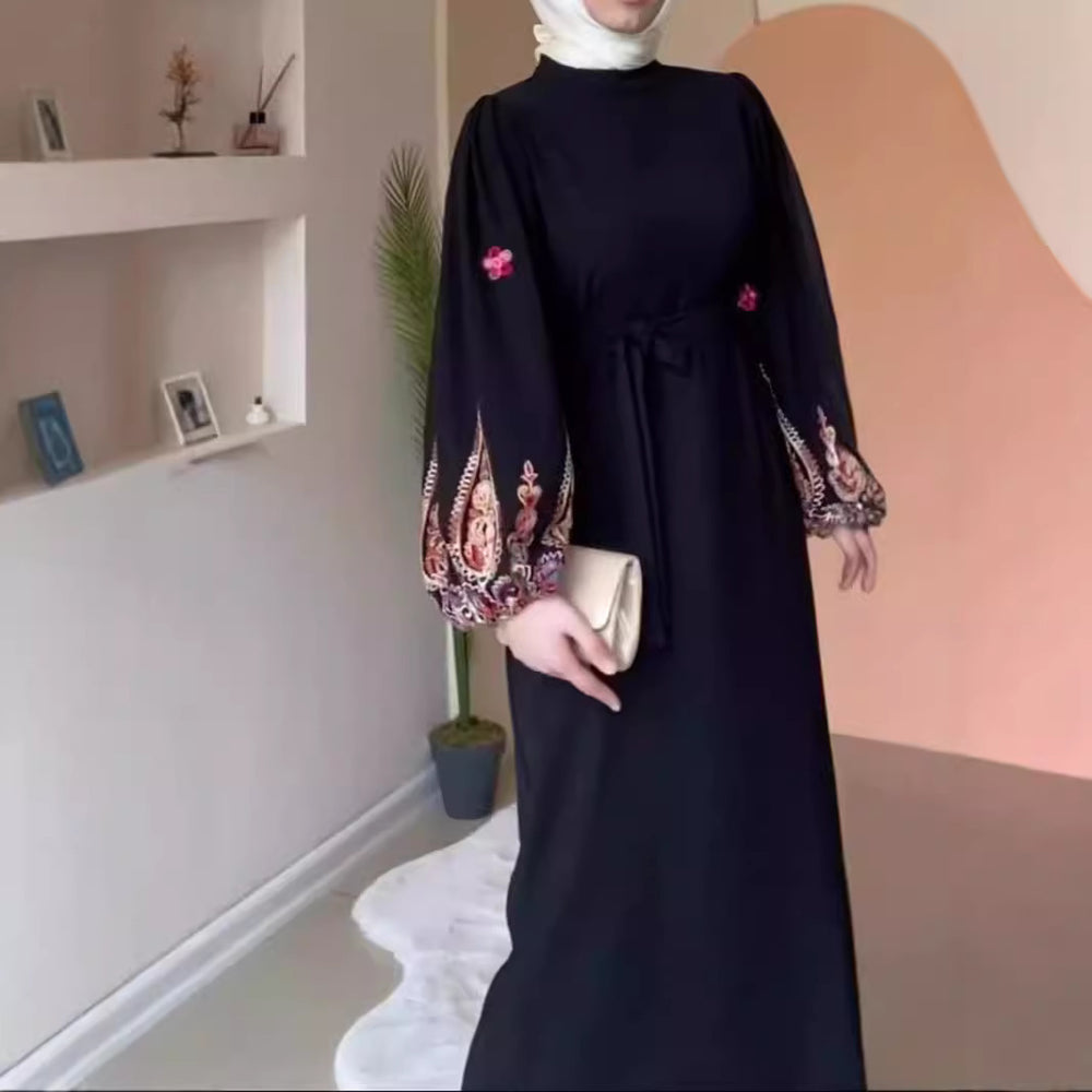 Temperament Printed Loose Long Muslim Gown Dress - EX-STOCK Canada