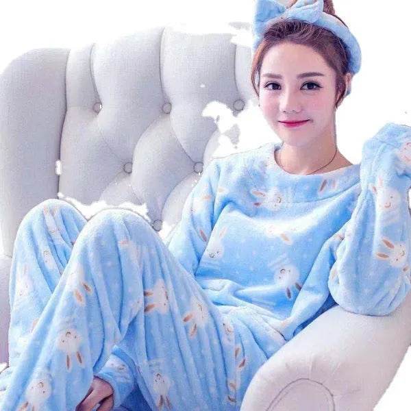 Women Coral Velvet Fleece Pajamas Fall Winter Loungewear Flannel Sleepwear - EX-STOCK Canada