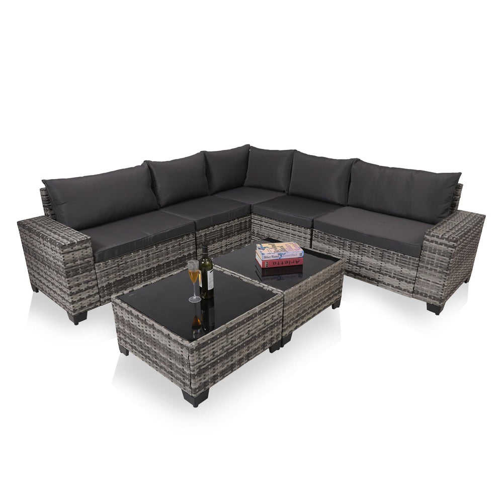 7-Piece Outdoor Patio Furniture Sets, All-Weather Wicker Rattan Sectional Sofa, Modern Two Glass Coffee Table And Washable Seat Cushion EX-STOCK Canada
