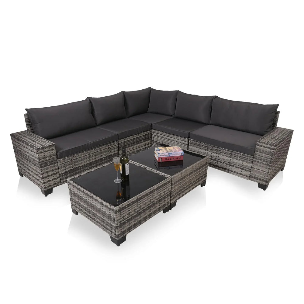 7-Piece Outdoor Patio Furniture Sets, All-Weather Wicker Rattan Sectional Sofa, Modern Two Glass Coffee Table And Washable Seat Cushion EX-STOCK Canada