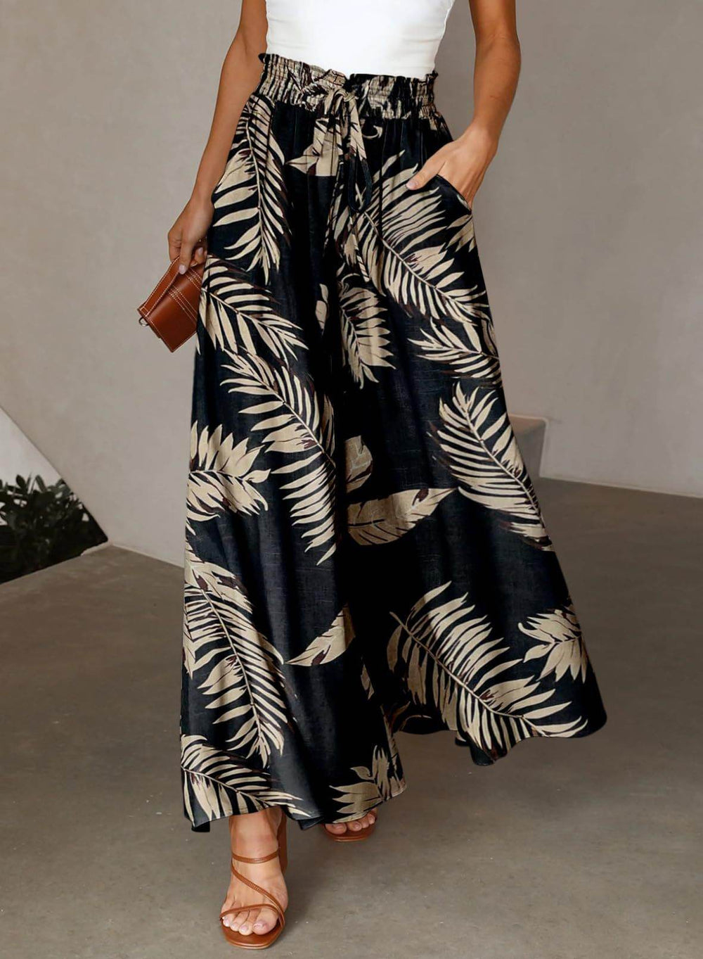 Printed Comfortable Casual High Waist Wide-leg Floral Palazzo Trousers women - EX-STOCK Canada