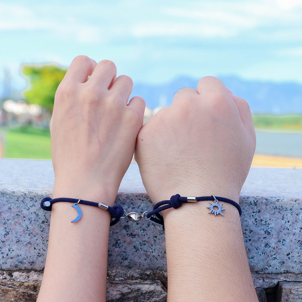 Stainless Steel Titanium Sun And Moon Pendant Couple Bracelet - EX-STOCK Canada