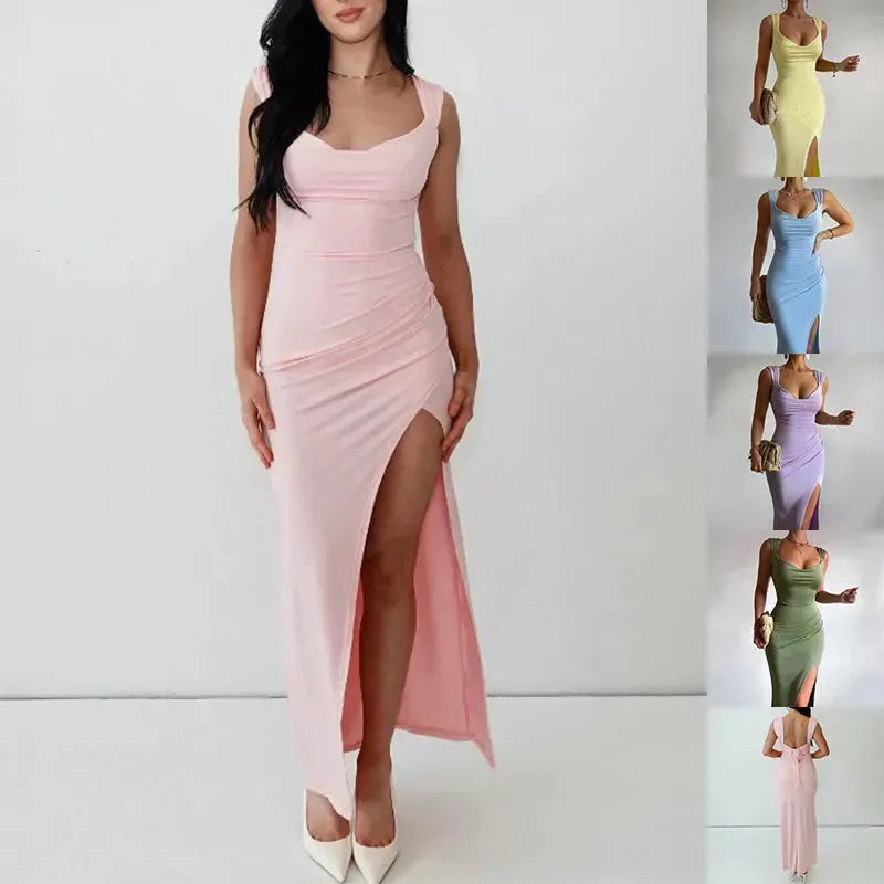 Slim Sleeveless Slit Dress With Back Tie Design Fashion Temperament Dresses For Women Clothing - EX-STOCK CANADA