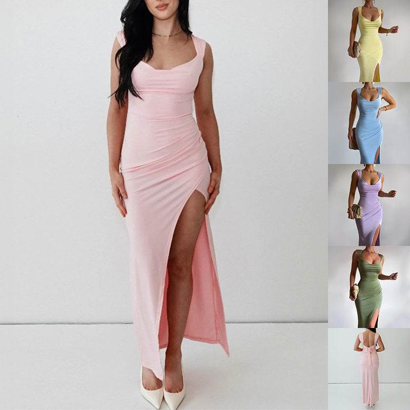 Slim Sleeveless Slit Dress With Back Tie Design Fashion Temperament Dresses For Women Clothing - EX-STOCK Canada