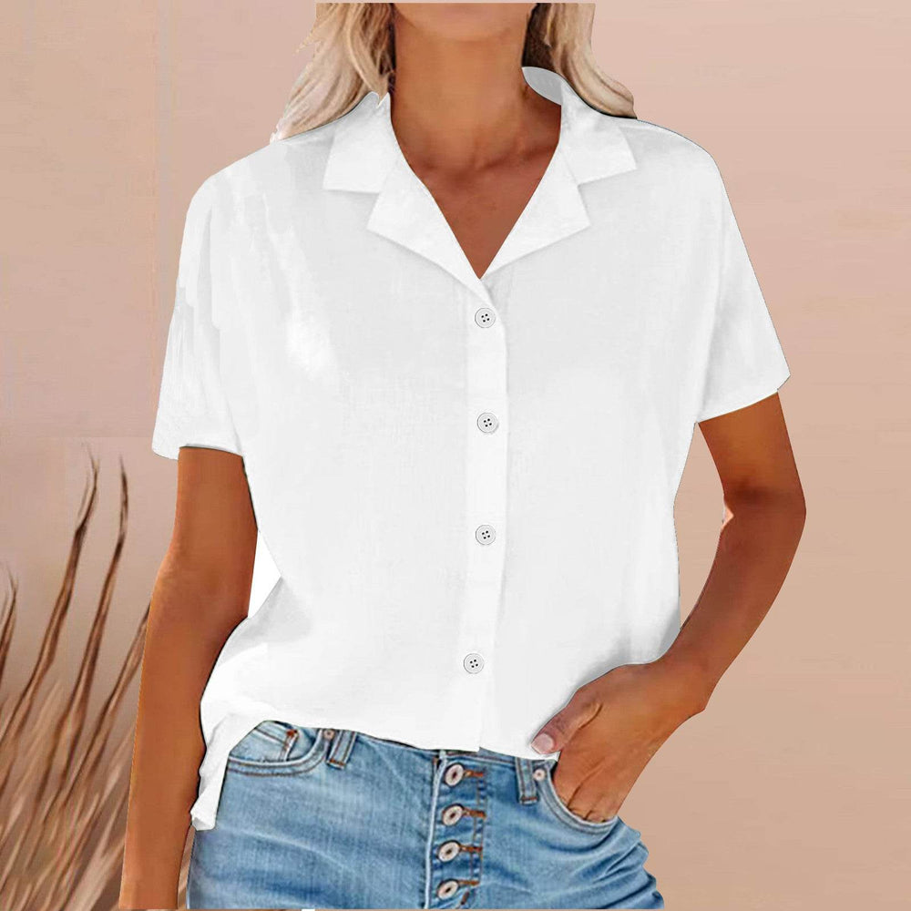 Spring Summer Lapel Cotton And Linen Casual short sleeve Shirt For Women - EX-STOCK Canada