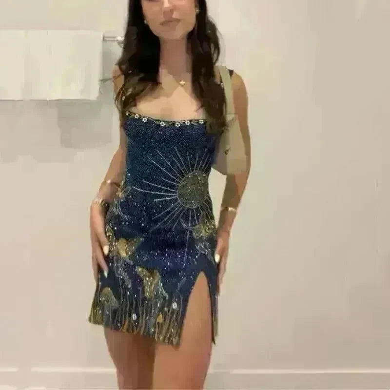 Women's 3D Printed Split Sleeveless Bodycon Mini Party Dress for Chic Ladies - EX-STOCK CANADA