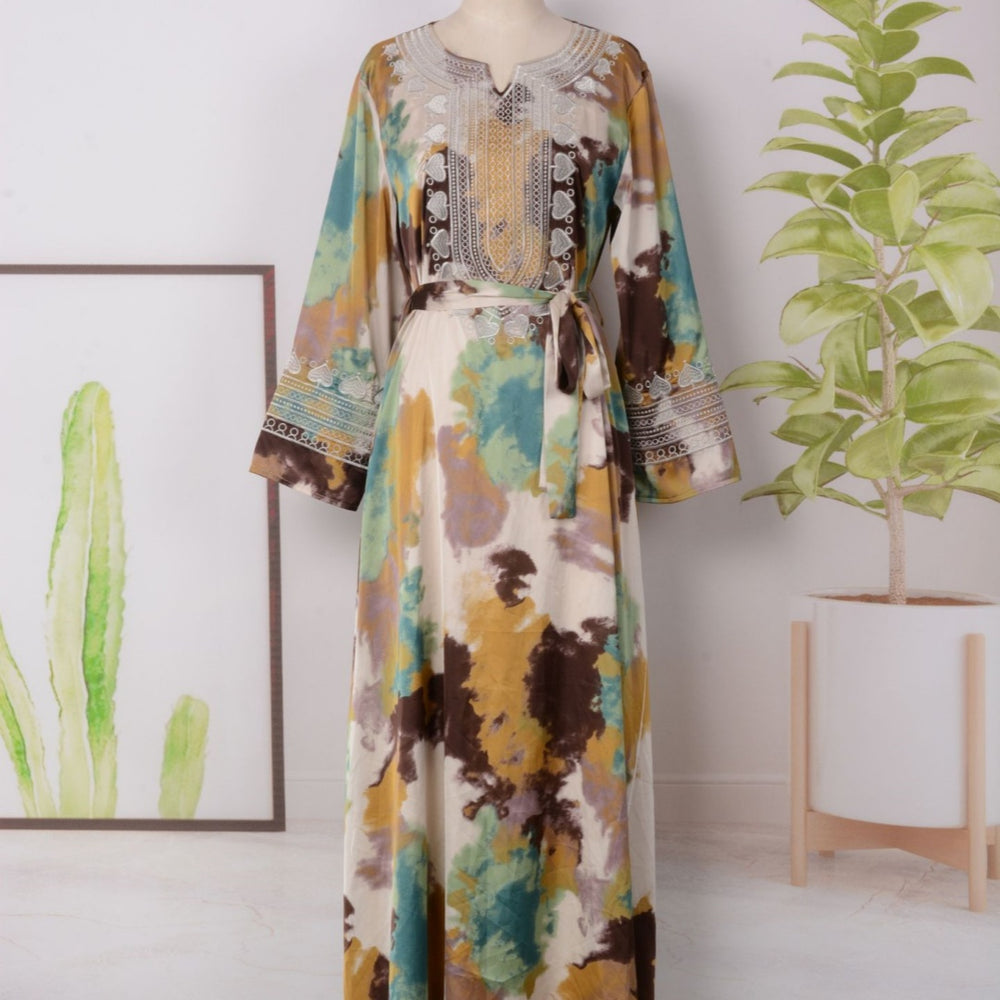 Robe musulmane ample pour femme à imprimé et broderie - EX-STOCK Canada