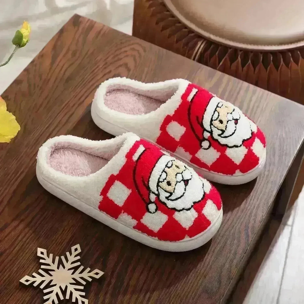 New Christmas Plaid Santa Claus Slippers Winter Indoor Non-slip Floor Bedroom Fuzzy House Shoes For Women Home Slipper - EX-STOCK CANADA