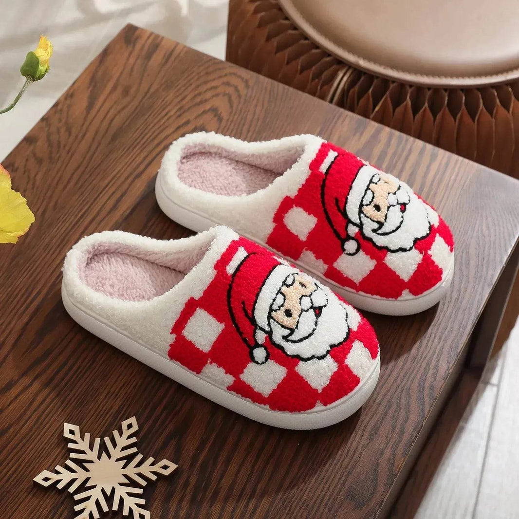 New Christmas Plaid Santa Claus Slippers Winter Indoor Non-slip Floor Bedroom Fuzzy House Shoes For Women Home Slipper - EX-STOCK Canada