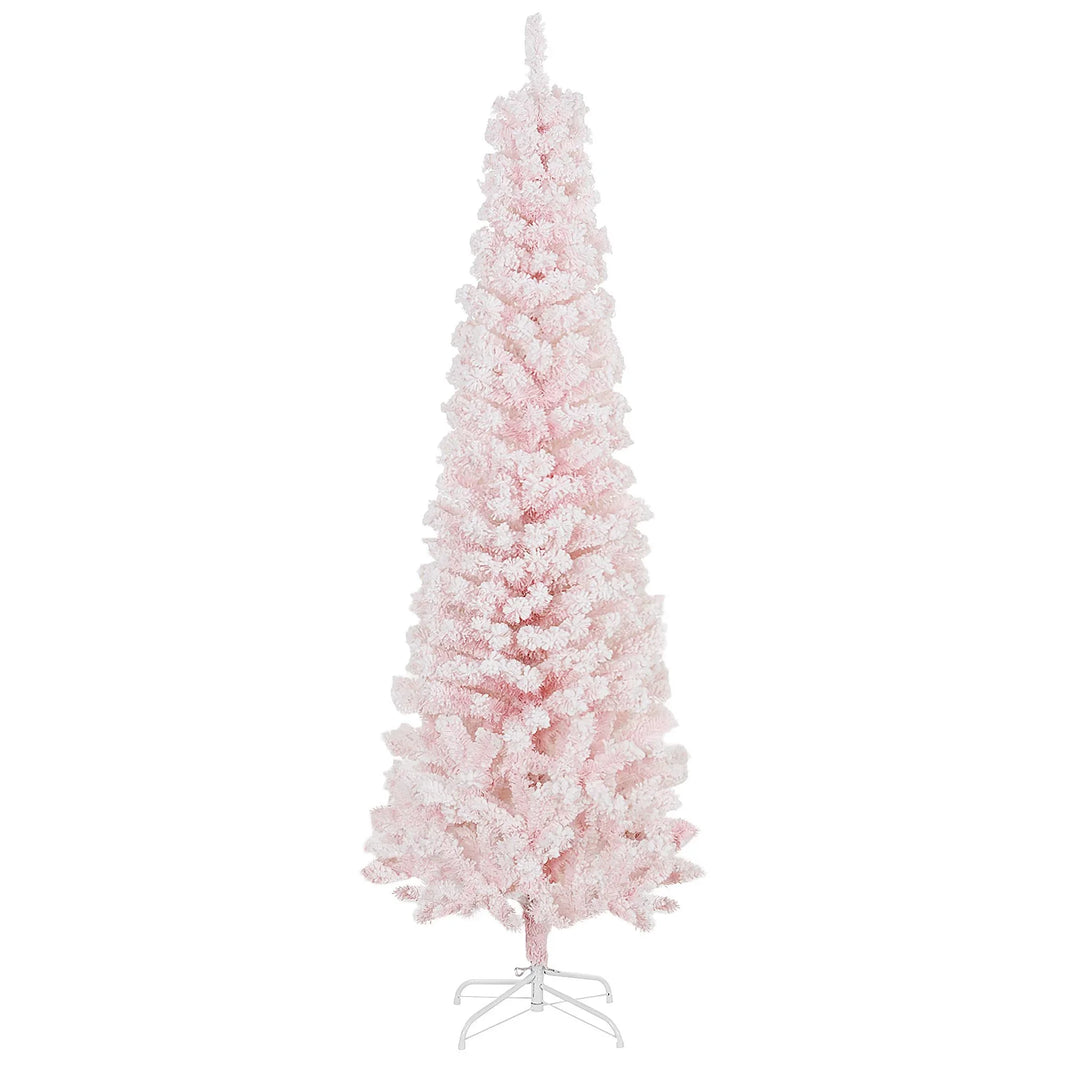 6ft Flocked Christmas Tree, Pencil Christmas Tree With Realistic Branch Tips, Folding Metal Stand EX-STOCK Canada