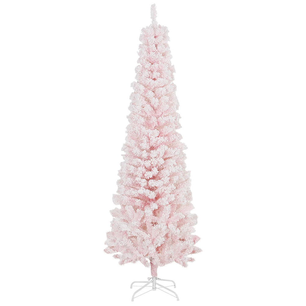 6ft Flocked Christmas Tree, Pencil Christmas Tree With Realistic Branch Tips, Folding Metal Stand EX-STOCK Canada