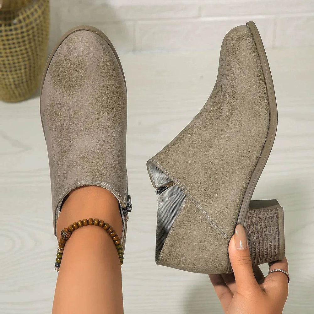 Chunky Heel Round Toe Ankle Boots With Side Zipper Design Fashion Fall Winter Short Boots For Women Shoes - EX-STOCK Canada