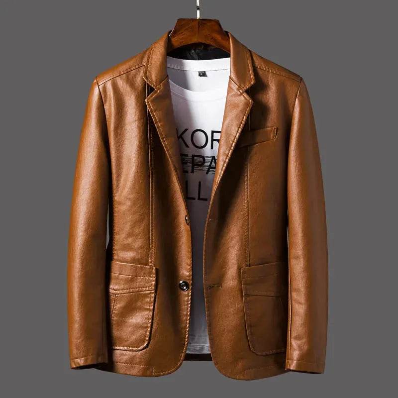 Leather Men's Autumn And Winter Jacket Thin Lapel - EX-STOCK Canada