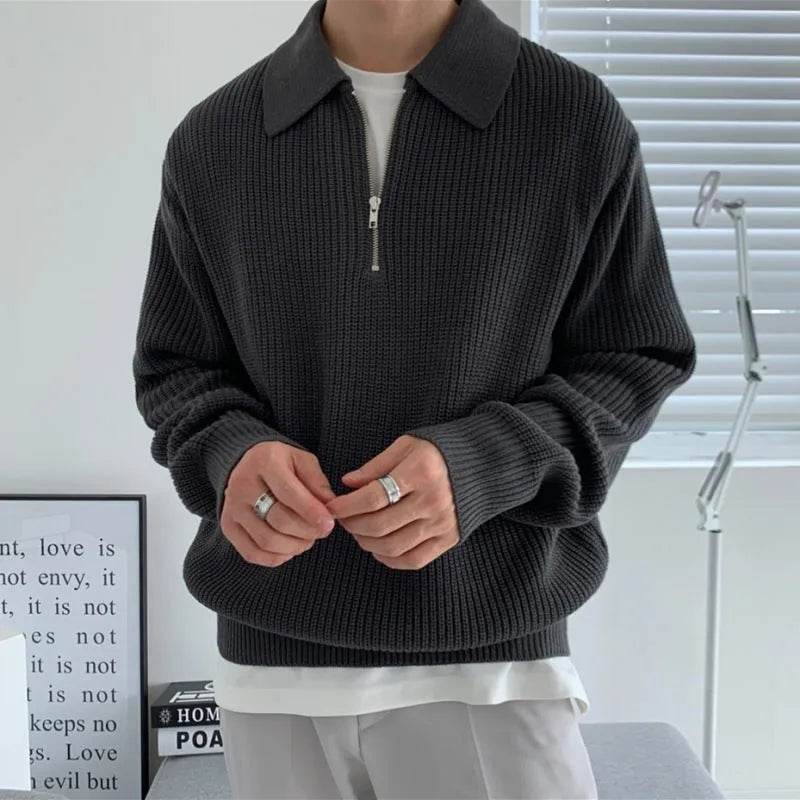 Lapel Sweater Men's Winter Loose Lightly Mature Knitwear Trendy - EX-STOCK Canada