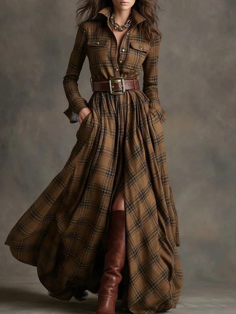 Large Size Women's Clothing French Retro Grid Slim Irregular Dress EX-STOCK Canada