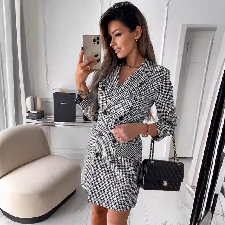 Fashion Printing Plaid mini Blazer Dress Women - EX-STOCK Canada