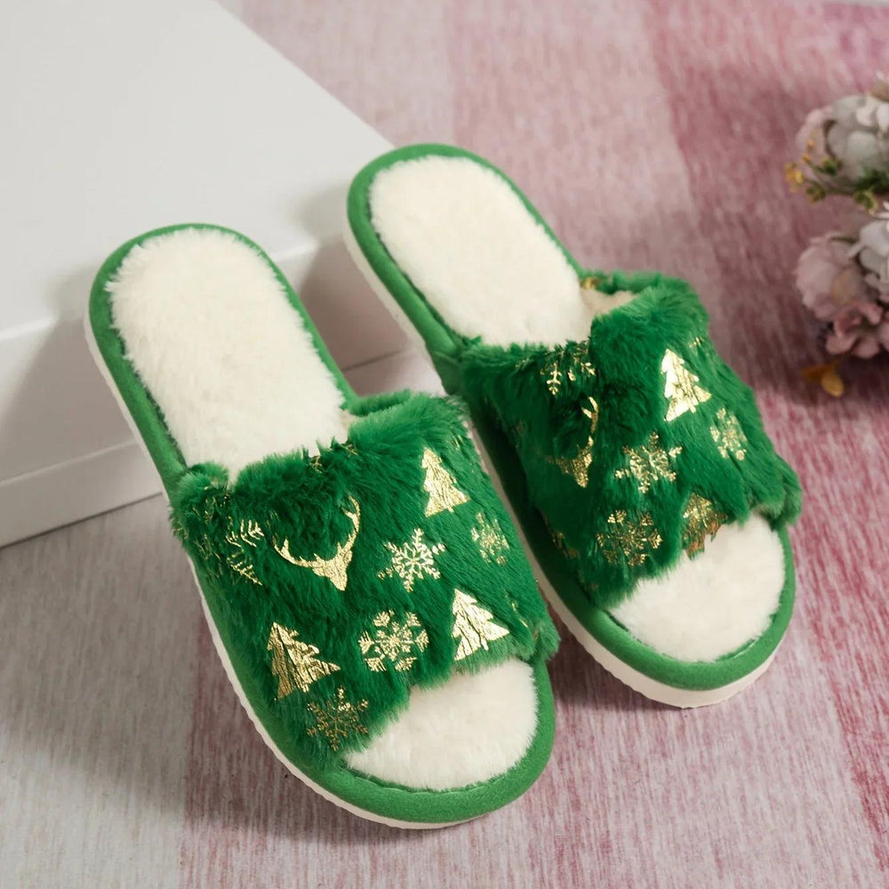 Christmas Plush Open Toe Cotton Slippers EX-STOCK Canada