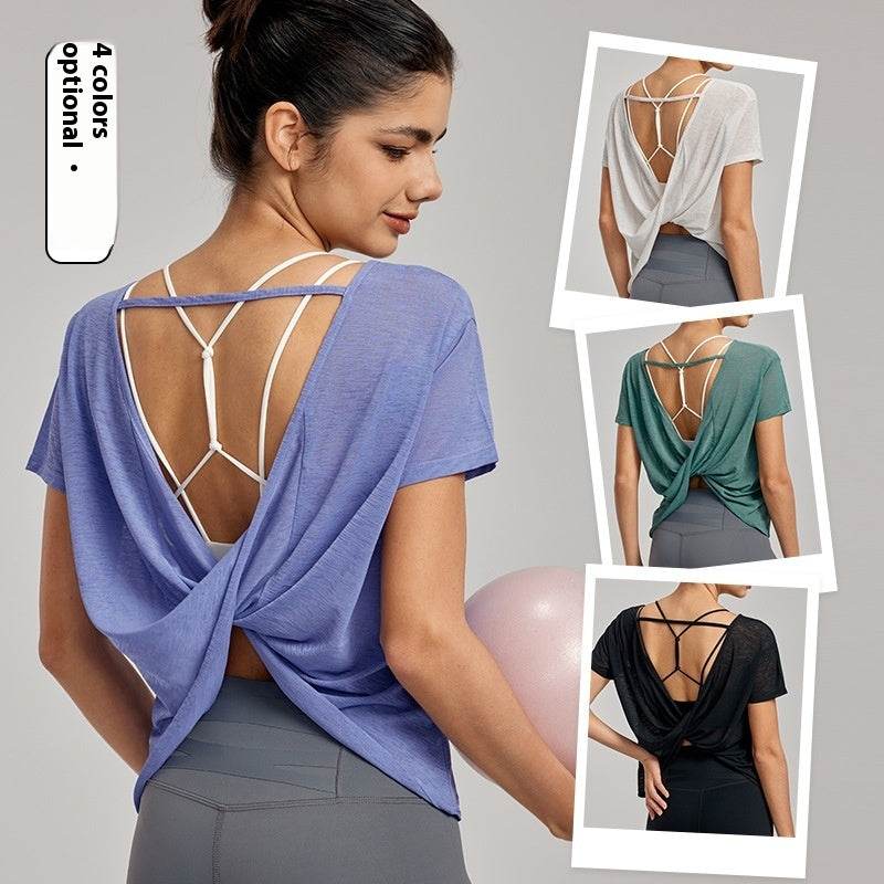 Draping Flab Hiding Yoga Clothes Blouse Sexy Beauty Back Mesh Workout Top - EX-STOCK Canada