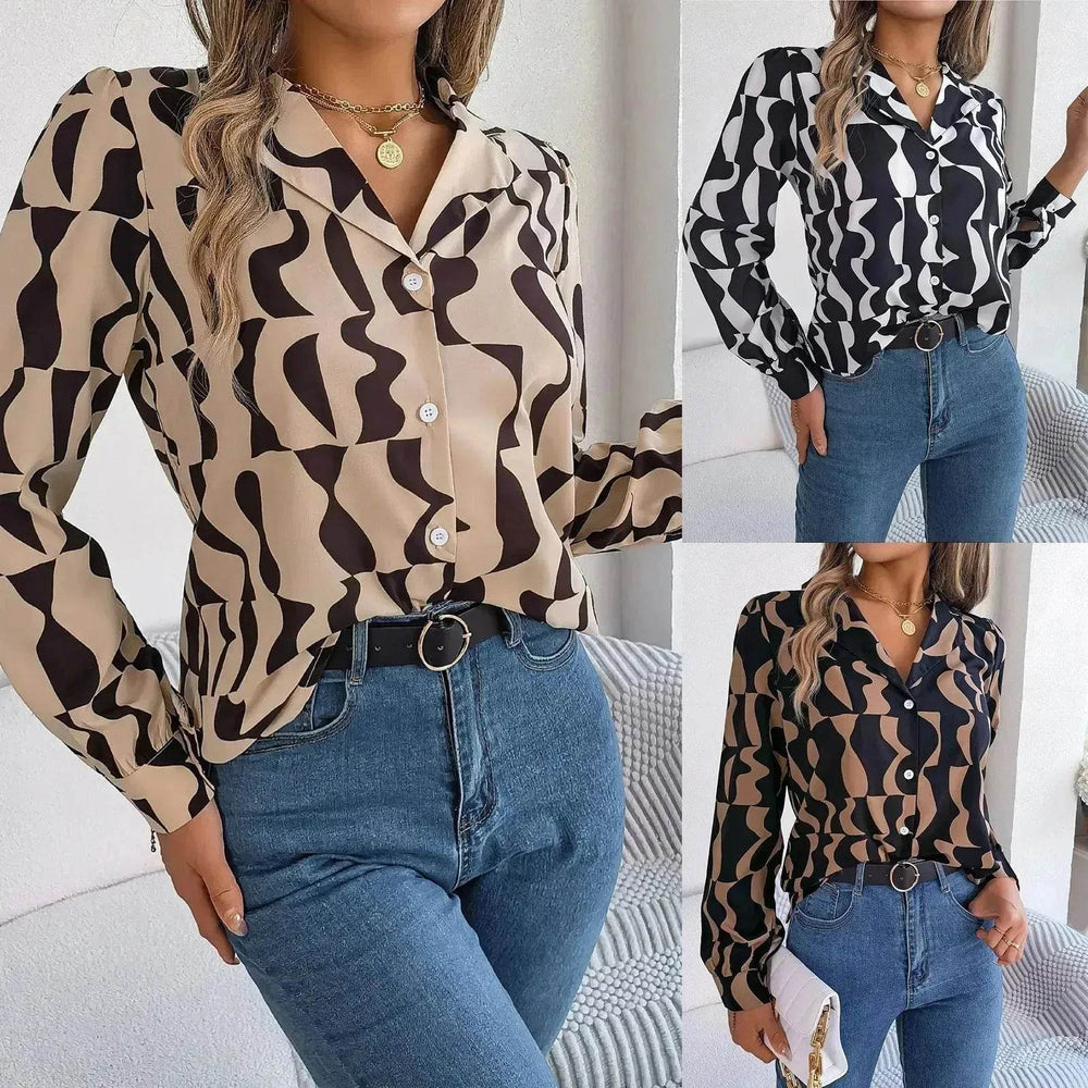 Commuting Elegant Contrast Color Striped Suit Collar Long Sleeve Shirt Formal Top for Women Office Wear Top - EX-STOCK Canada