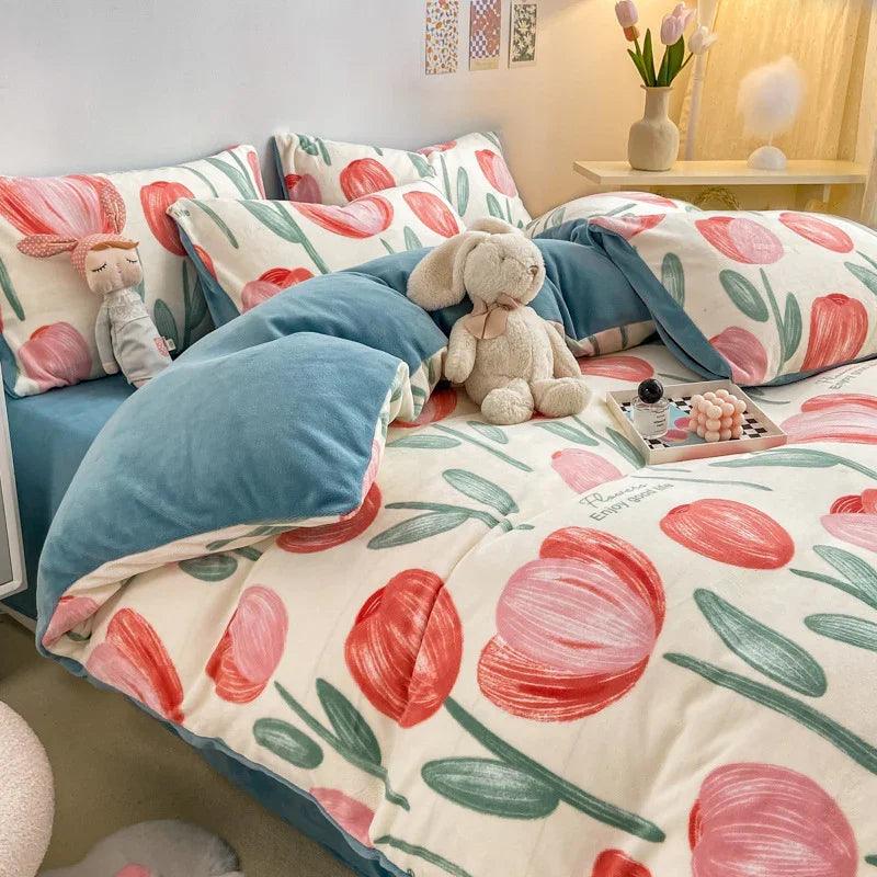 Winter Thickened Milk Fleece Bed Four-piece Coral Flannel Duvet Cover EX-STOCK Canada