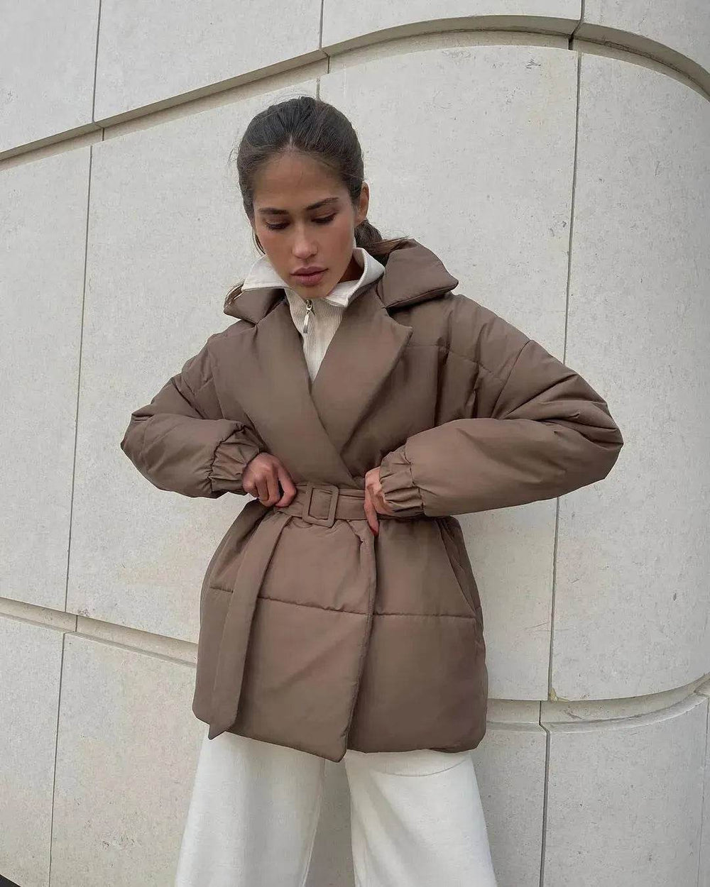 Winter Lapel Waisted Cotton Coat Hooded Winter Jacket women - EX-STOCK Canada