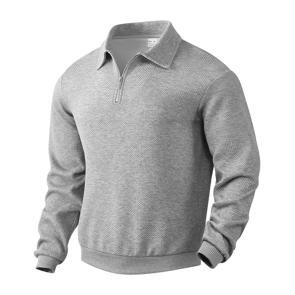 Lapel Jacquard Half-zipper Sweatshirt Fashion Solid Color Long-sleeved Tops For Men Clothing EX-STOCK Canada