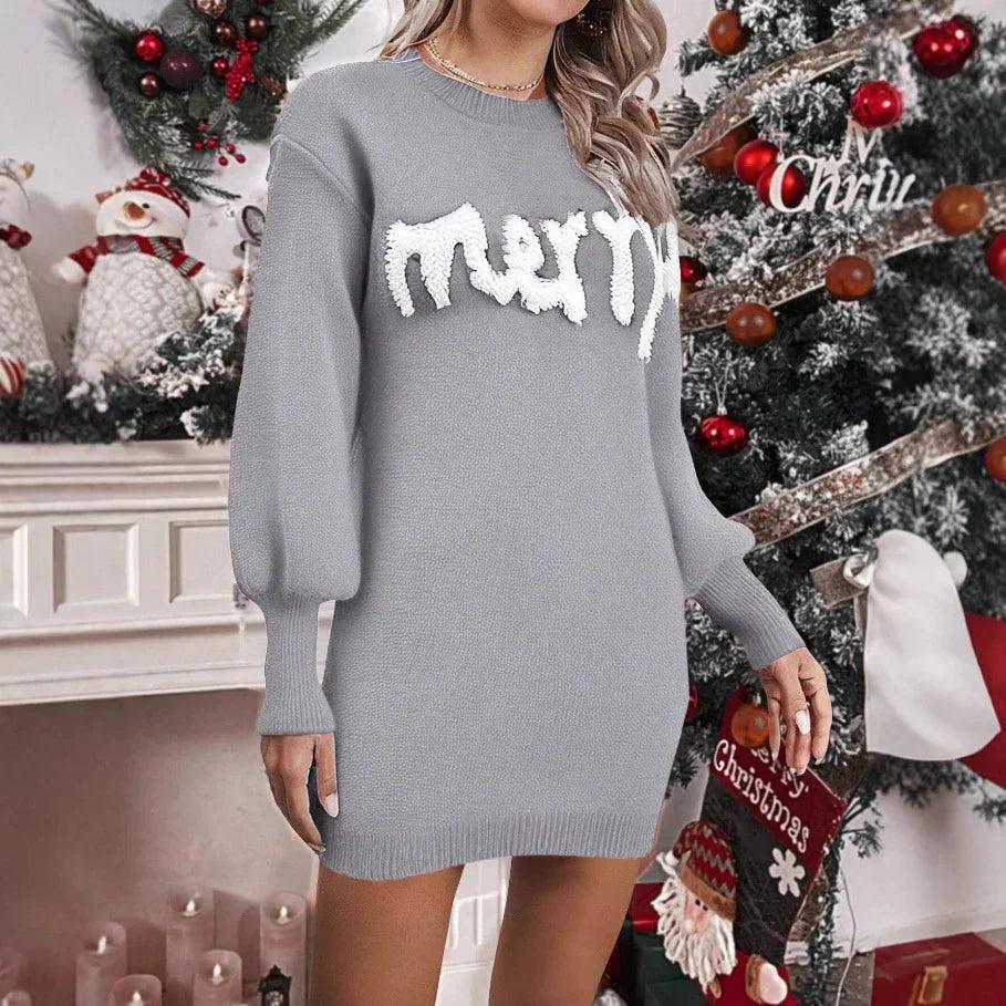 Robe fourreau femme en tricot à col rond avec manches lanterneEX-STOCK Canada