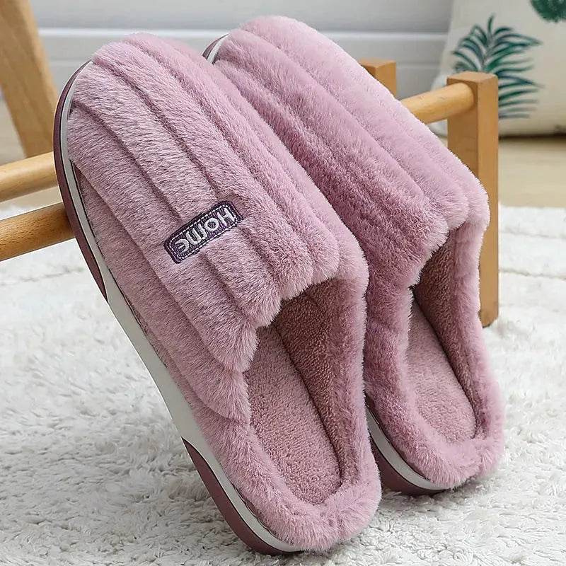 Home Cotton Slippers Women's Winter Plus Size Striped Plush Indoor - EX-STOCK Canada