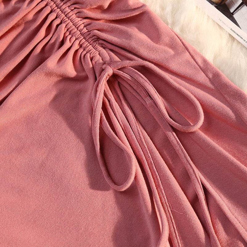 Women's drawstring Side Slit Pleated Hip Midi Skirt - EX-STOCK Canada