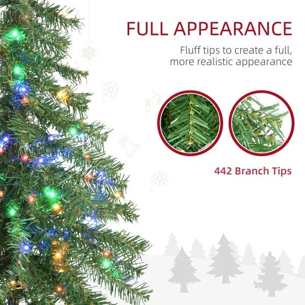 6' Artificial Christmas Tree With Warm White Or Colourful LED Lights, Pencil Shape, Steel Base EX-STOCK Canada