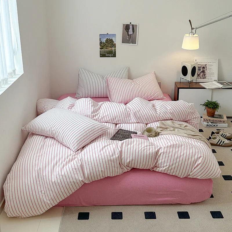 Cotton Yarn-dyed Washed Cotton Four-piece Set Full-cotton Fitted Sheet Non-printed Minimalist Bed Sheet Duvet Cover EX-STOCK Canada