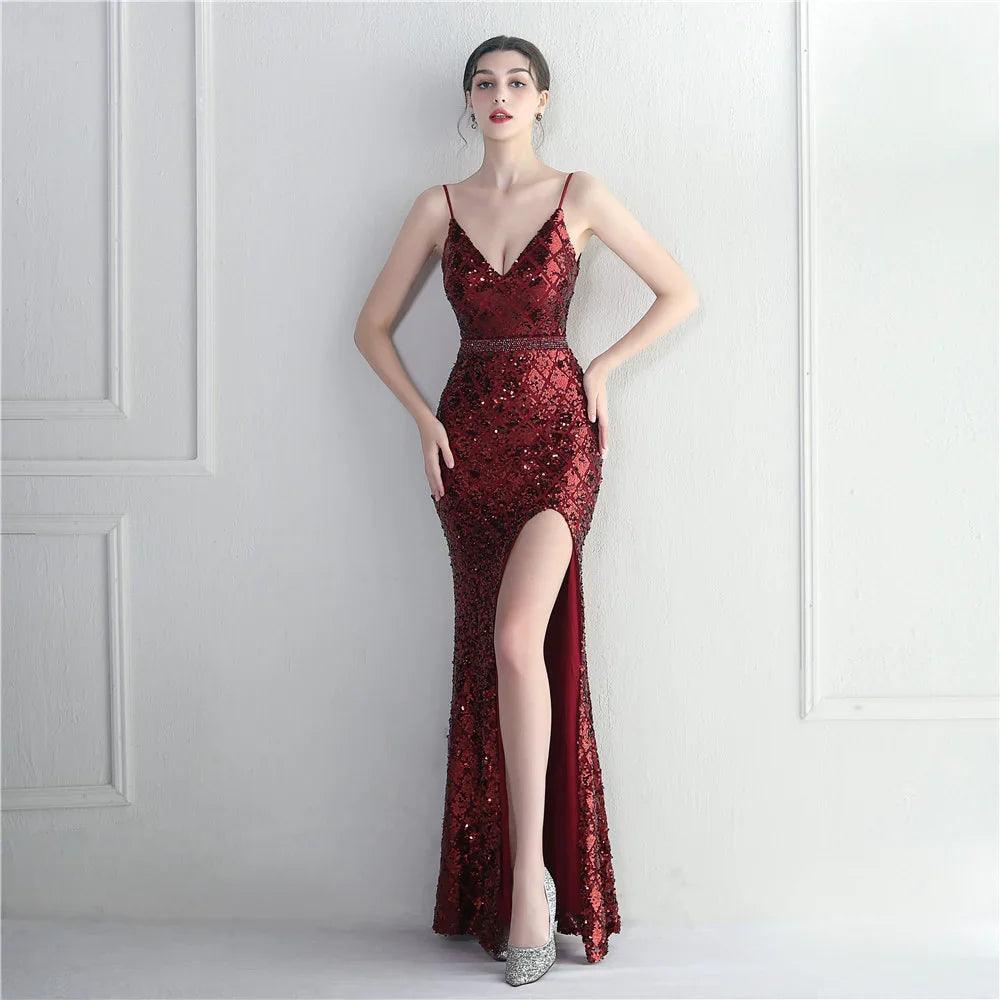 Colorful Sequin Sling Split Sheath Long Dinner Party Dress EX-STOCK Canada