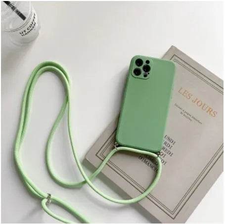 Solid Color Diagonal Lanyard Phone Case Silicone Couple Phone Case - EX-STOCK Canada